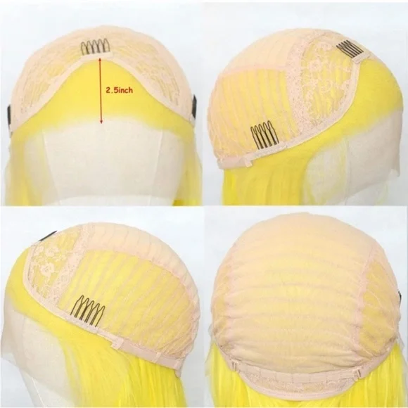 24”Yellow Silky Long Straight Lace Front Wig NEW